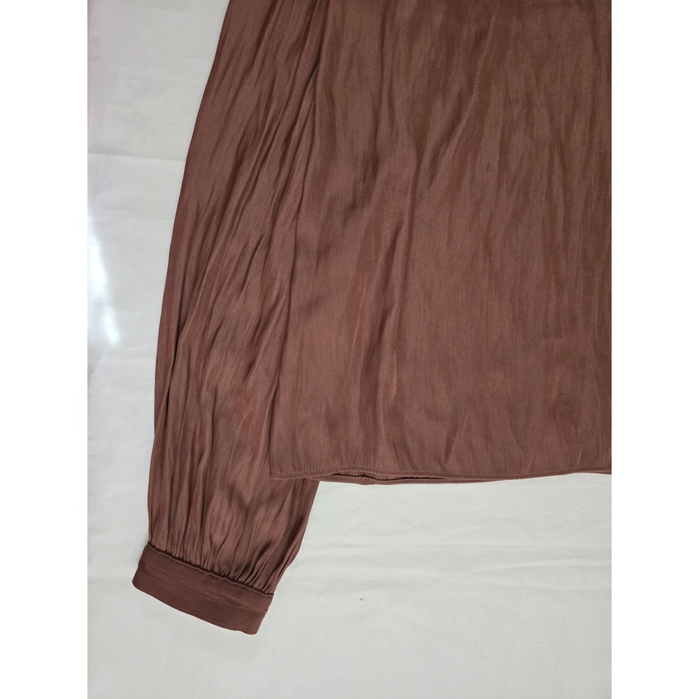 Wilfred Aritzia Brown Smocked V-Neck Long Sleeve Blouse Size Small - Picture 3 of 13